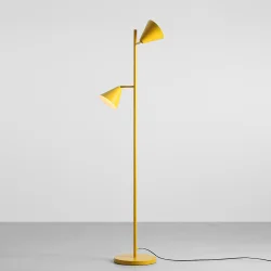 Frigg- Gulvlampe med to skrme i sennepsgul metal