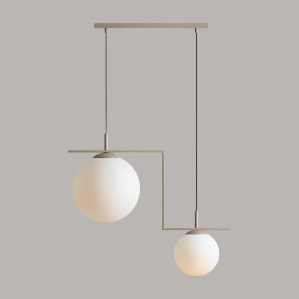 Moma - Loftlampe i beige metal og hvidt glas