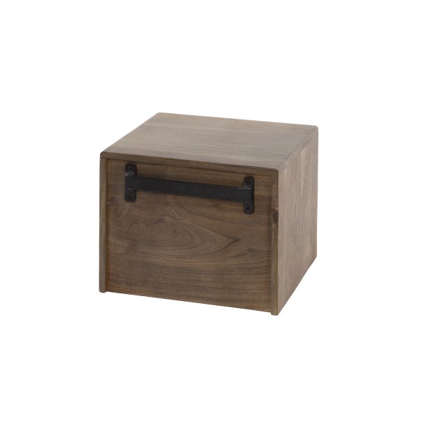 Marron - Sengebord i brun massiv akacietr med skuffe