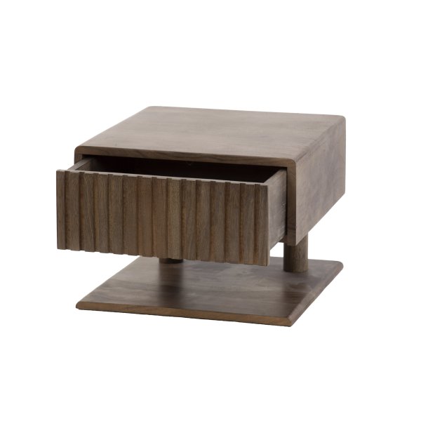 Marron - Sengebord i brun massiv akacietr med skuffe og hylde