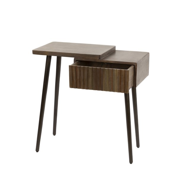 Marron - Sengebord i brun massiv akacietr med venstrehngt skuffe 