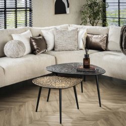 Olympos - Sofabordsst i organisk trekantet form, lavet i bronze og slv finish