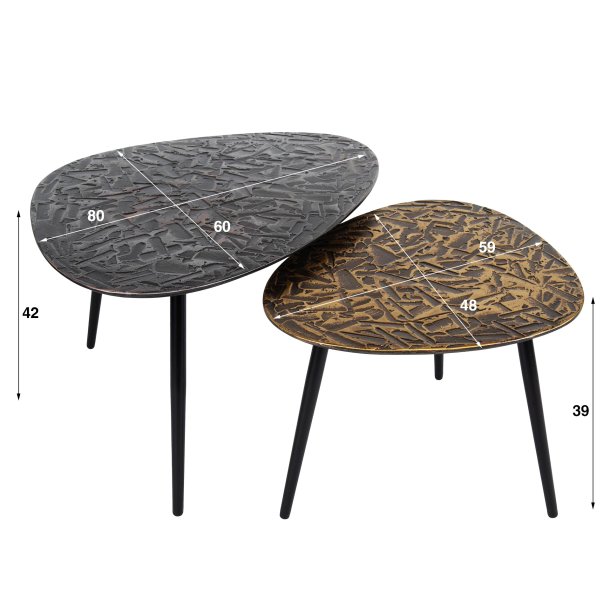 Olympos - Sofabordsst i organisk trekantet form, lavet i bronze og slv finish