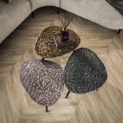 Olympos - Sofabordsst med tre ens borde i bronze, slv og kobber finish