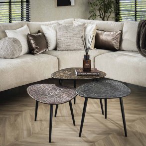 Olympos - Sofabordsst med tre ens borde i bronze, slv og kobber finish