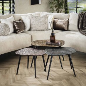 Olympos - Sofabordsst med tre forskellige borde i bronze, slv og kobber finish