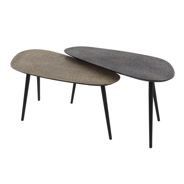 Daidalos - sofabordsst med to nyreformede borde i metal