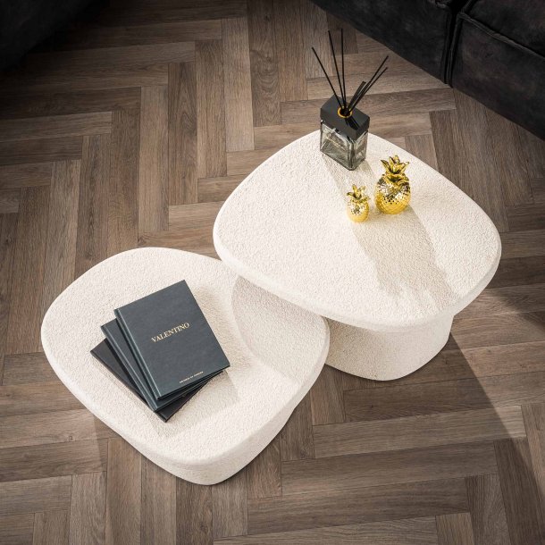 Peak - Sofabordsst i hvid marmor composite, 57 x 44 cm.