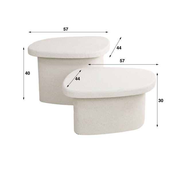 Peak - Sofabordsst i hvid marmor composite, 57 x 44 cm.