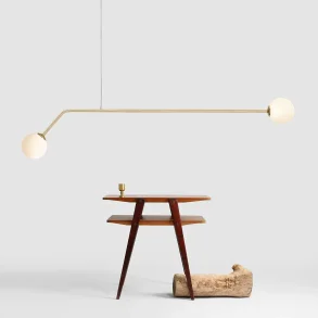 Limelight - Taklampa i guldfrgad metall och vitt glas, bredd 150 cm