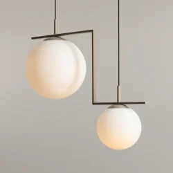 Moma - Loftlampe i beige metal og hvidt glas