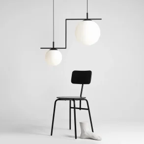 Moma - Taklampa i svart metall och vitt glas