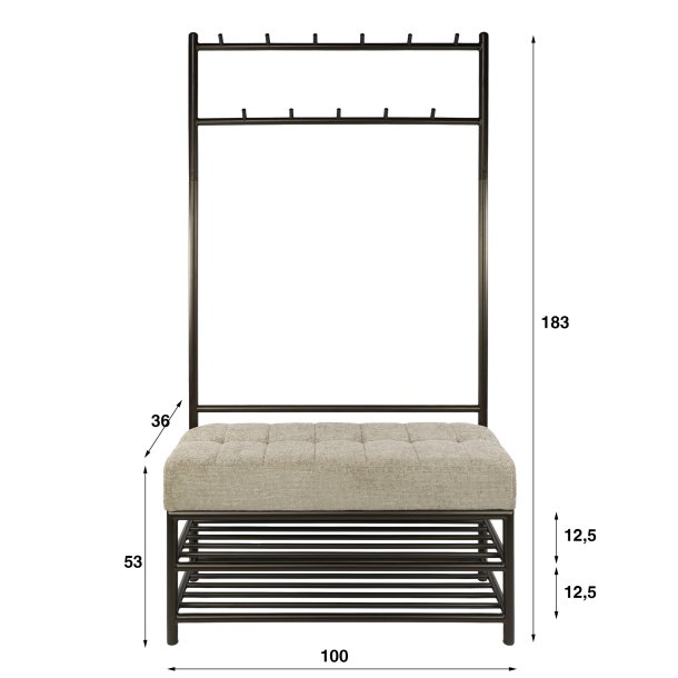 Lunox - Kl�dst�llning i bronsf�rgad metall med kl�dd b�nk