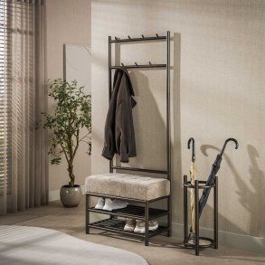 Lunox - Kl�dst�llning i bronsf�rgad metall med kl�dd b�nk, bredd 70 cm.