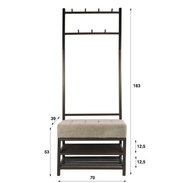 Lunox - Kl�dst�llning i bronsf�rgad metall med kl�dd b�nk, bredd 70 cm.