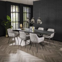 Tinto - 2 Spisebordsstole i slvfarvet polyester med striber