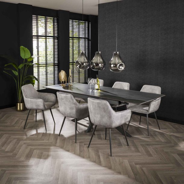 Tinto - 2 Spisebordsstole i slvfarvet polyester med striber