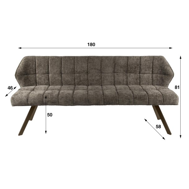 Clapton - B�nk i brun Hoven stof, l�ngde 180 cm.