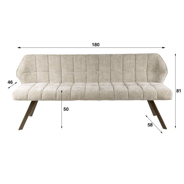 Clapton - B�nk i lys sandfarvet Hoven stof, l�ngde 180 cm.