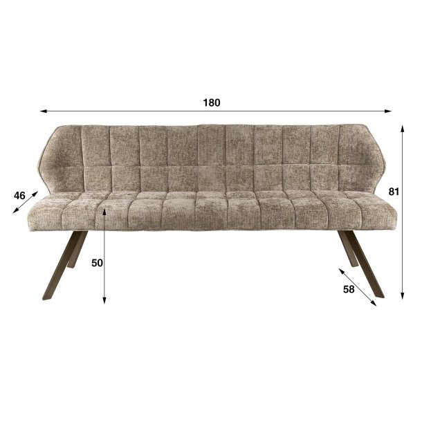 Clapton - B�nk i champagne farvet Hoven stof, l�ngde 180 cm.
