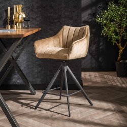 Ictus -6 Barstole i champagnefarvet velour og metal