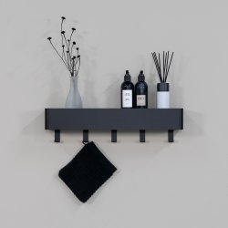 Maxi - Hylde, knage i sort metal med 5 knager