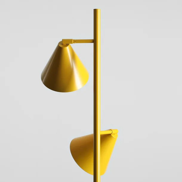 Frigg- Gulvlampe med to skrme i sennepsgul metal