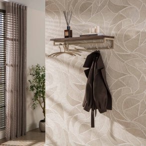 Cellos - Hattehylde i beige metal og massivt brunt akacietr� med fem knager