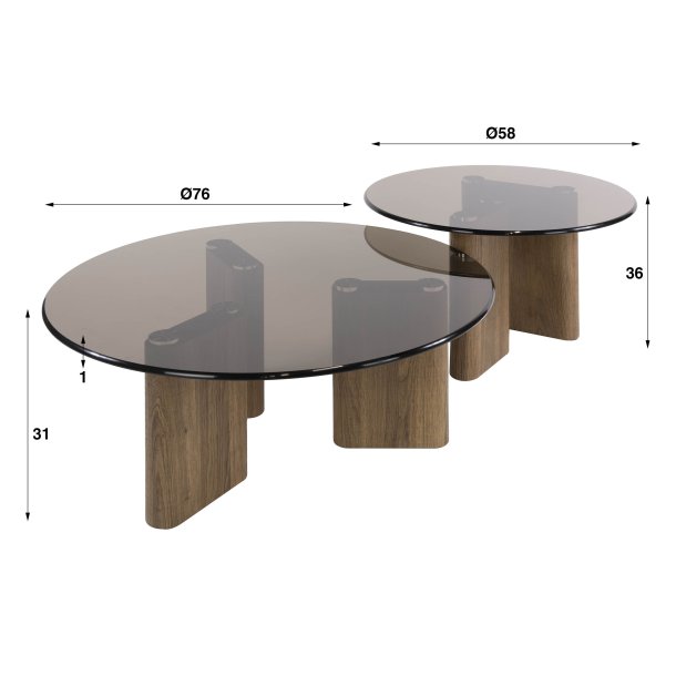 Vaso - Sofaborde rund form i brunt glas