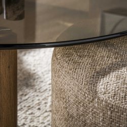 Vaso - Sofabord med glastop samt puf i sandfarvet stof