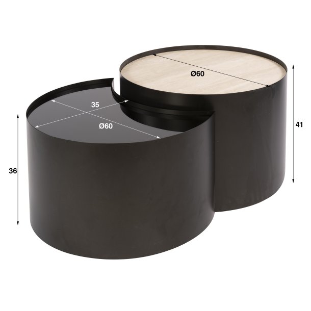Mixy - Sofabordss�t i metal, travertin og glas