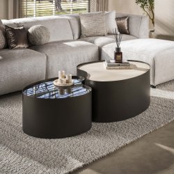 Mixy-X - Sofabordss�t i metal, travertin og glas