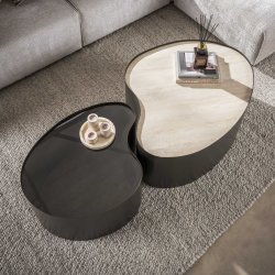 Mixy-X - Sofabordss�t i metal, travertin og glas