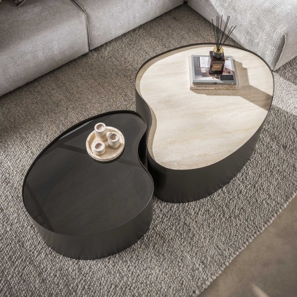 Mixy-X - Sofabordss�t i metal, travertin og glas