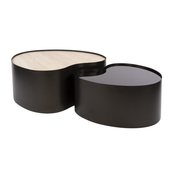 Mixy-X - Sofabordss�t i metal, travertin og glas