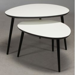CT 20 - Drbeformet sofabord i hvid laminat med sorte trben, vlg mellem 3 strrelser
