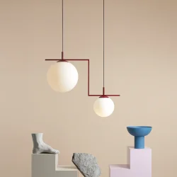 Moma - Loftlampe i vinrd metal og hvidt glas