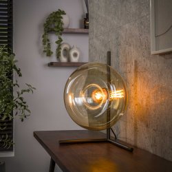 Iris- Bordlampe i ravfarvet glas og bronzefarvet metal
