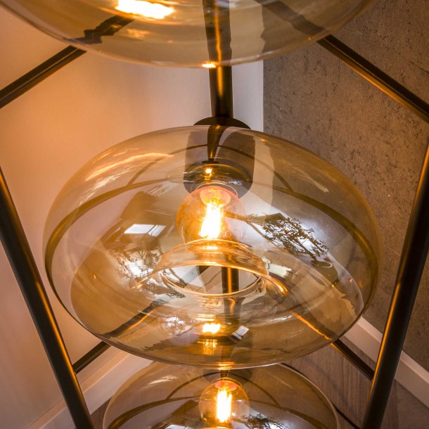 Iris- Gulvlampe i ravfarvet glas og bronzefarvet metal