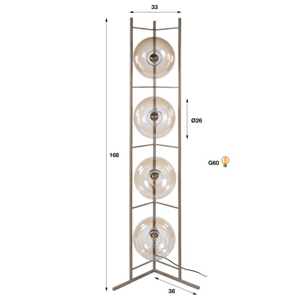  Iris � Golvlampa i ljust b�rnstensf�rgat glas och beige metall