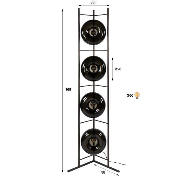  Iris � Golvlampa i brunt glas och bronsf�rgad metall