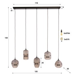 Fuji - Loftlampe i frosted brunlig glas med fem kupler