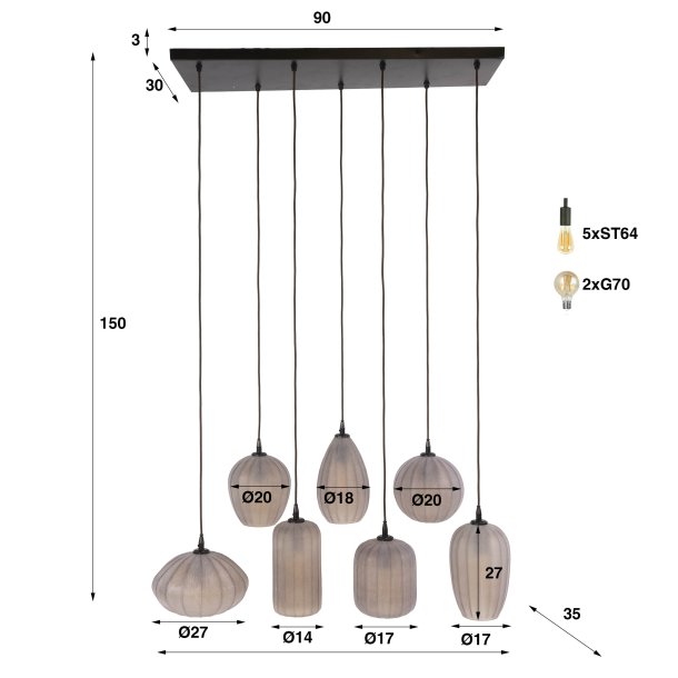 Fuji � Taklampa i frostat, brunaktigt glas