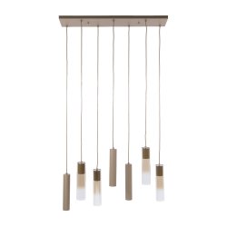 Cala � Taklampa med sju sk�rmar i beige metall och b�rnstensf�rgat glas