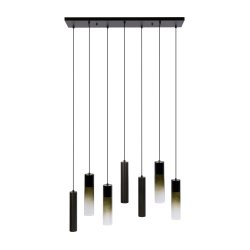 Cala � Taklampa med sju sk�rmar i bronsf�rgad metall och brunt glas.