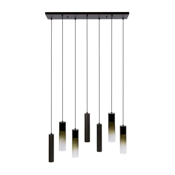 Cala � Taklampa med sju sk�rmar i bronsf�rgad metall och brunt glas.