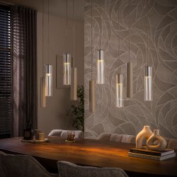 Cala � Taklampa med nio sk�rmar i beige metall och b�rnstensf�rgat glas