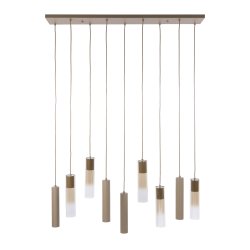 Cala � Taklampa med nio sk�rmar i beige metall och b�rnstensf�rgat glas