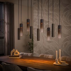  Cala - Loftlampe med ni sk�rme i brozefarvet metal og brunt glas