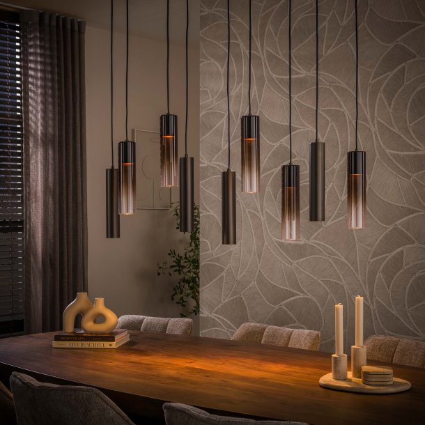  Cala - Loftlampe med ni sk�rme i brozefarvet metal og brunt glas